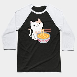 Cute Cat Eating Ramen Baseball T-Shirt